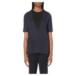 Vince Womens Two Tone Jersey Lightweight Top Black Dark Blue Coastal Size XS NWT